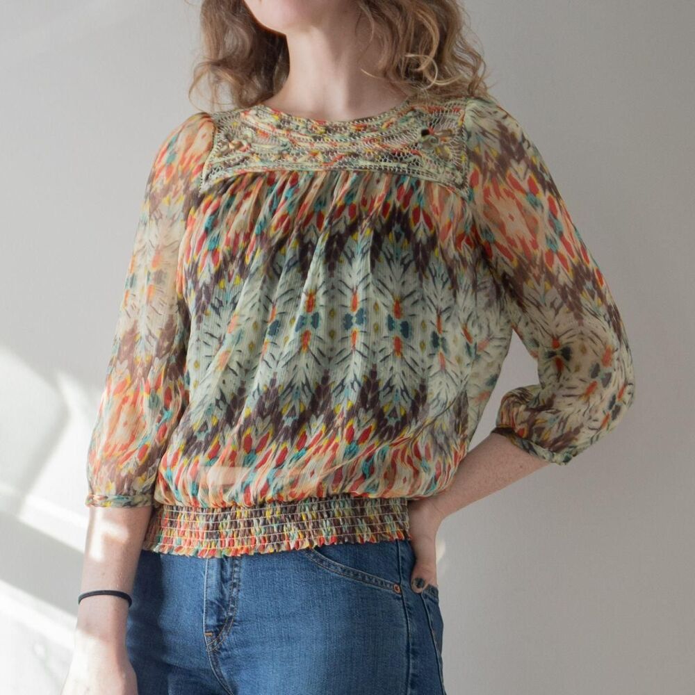 Southwestern Boho Abstract Peasant Style Boho Festival Indie Sheer Women's shirt